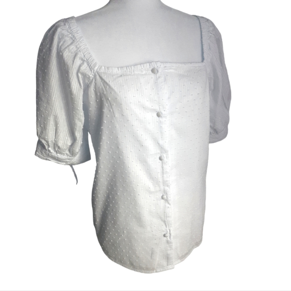 Lauren Conrad white button-down top with puff sleeves size medium